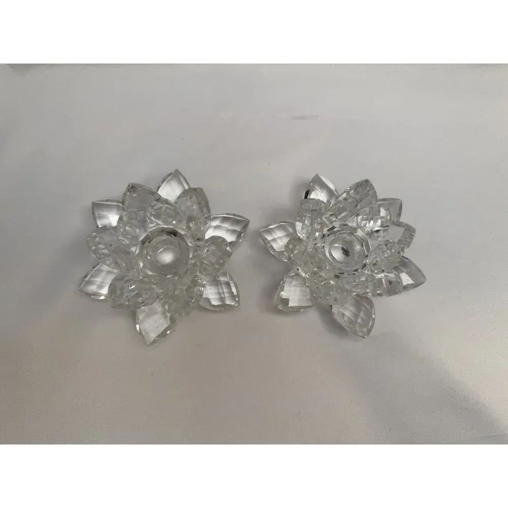Vintage Shannon Crystal by Godinger Lotus Flower Taper Candle Holder-Set of 2